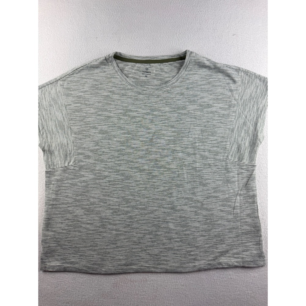 T by Talbots Womens Olive Green Striped Boxy Short Sleeve Crew‎ Neck Top Size M